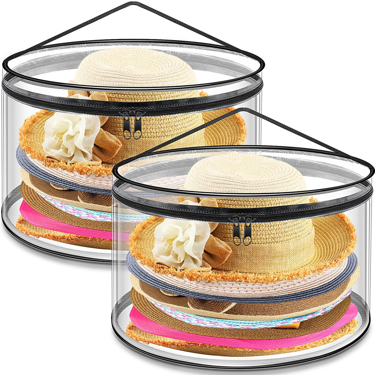 Aliceset 2 Pcs Oversized Clear Hat Boxes Storage Hard Plastic Zipper Case for Women, Holds up to 7 Caps Cowboy Hat Organizer for