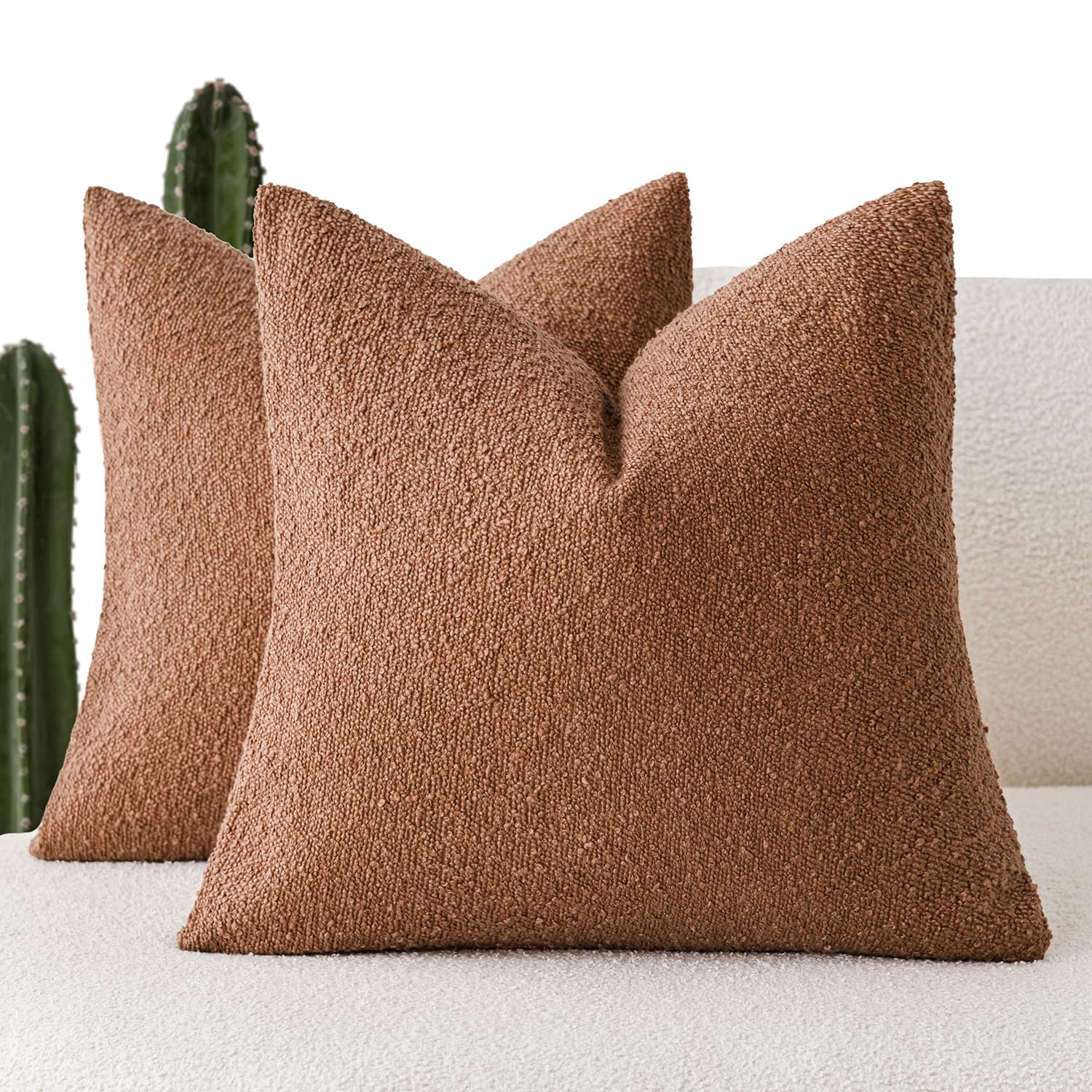 Foindtower Set Of 2, Decorative Textured Boucle Throw Pillow Covers Accent Solid Pillow Cases Cozy Soft Couch Cushion Case For C