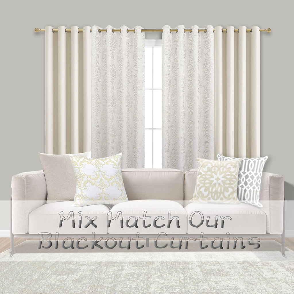 Mrs.Naturall Off White Damask Moroccan Pattern 3D Jacquard Embossed Embroidered Curtains 63 Inches Long For Bedroom Living Room 2 Panels Set Cream