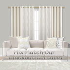 Mrs.Naturall Off White Damask Moroccan Pattern 3D Jacquard Embossed Embroidered Curtains 63 Inches Long For Bedroom Living Room 2 Panels Set Cream