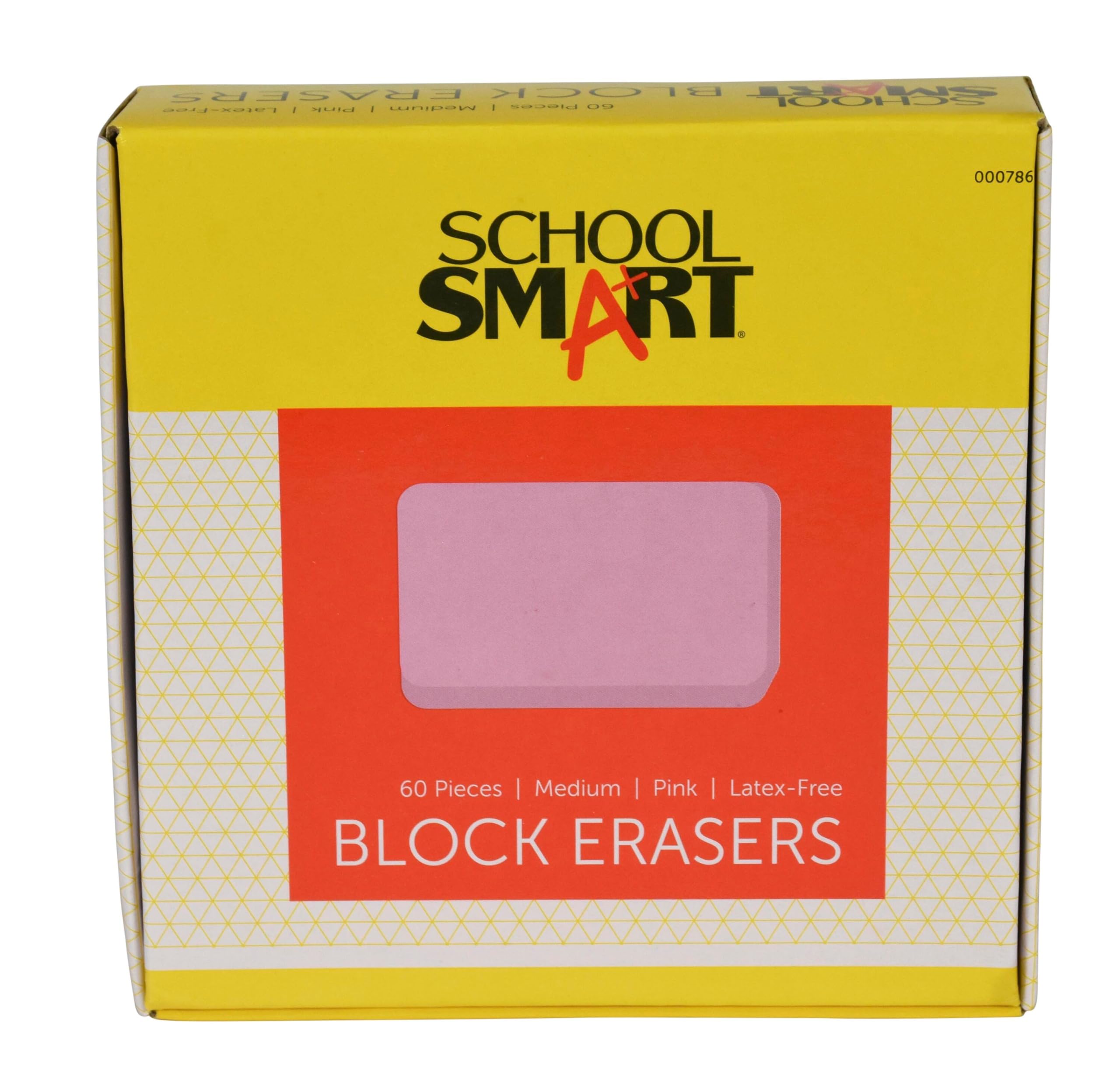 School Smart Latex Free Block Eraser - 1 1/8 In X 15/16 In X 3/8 In - Box Of 60- Pink - 000786