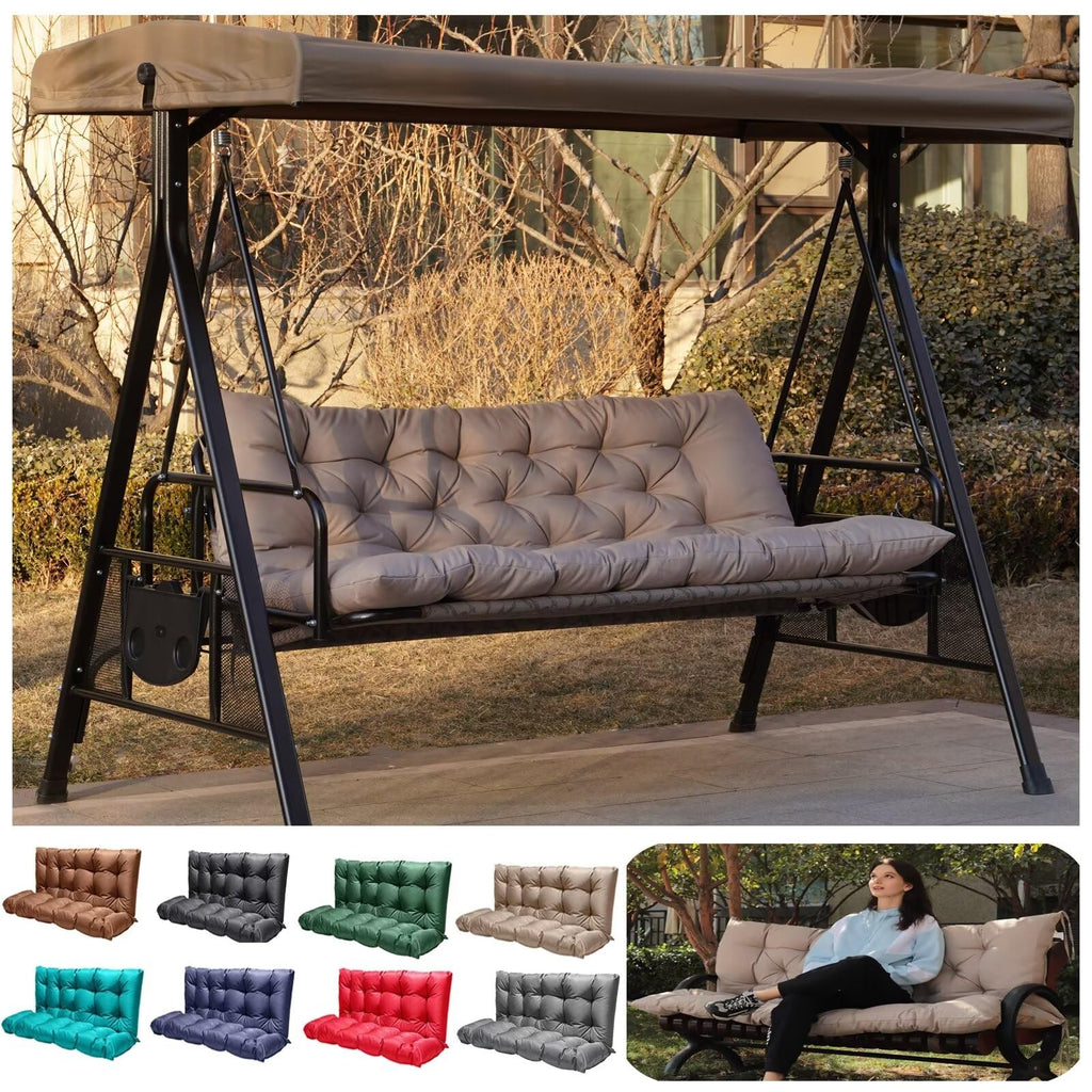 Porch Swing Cushions, Outdoor Swing Replacement Cushions 3 Seater With Backrest, Waterproof Bench Cushion With Ties,For Patio,Po