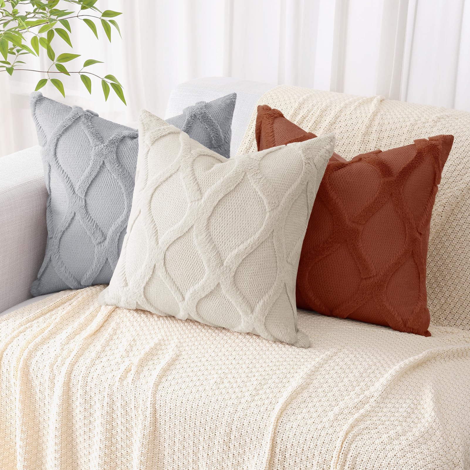 Decoruhome Throw Pillow Covers 26X26 Inch Set Of 2, Soft Plush Faux Fur Wool Grey Couch Pillow Covers, Decorative Pillow Cases For Bed Sofa Living Room Home Decor