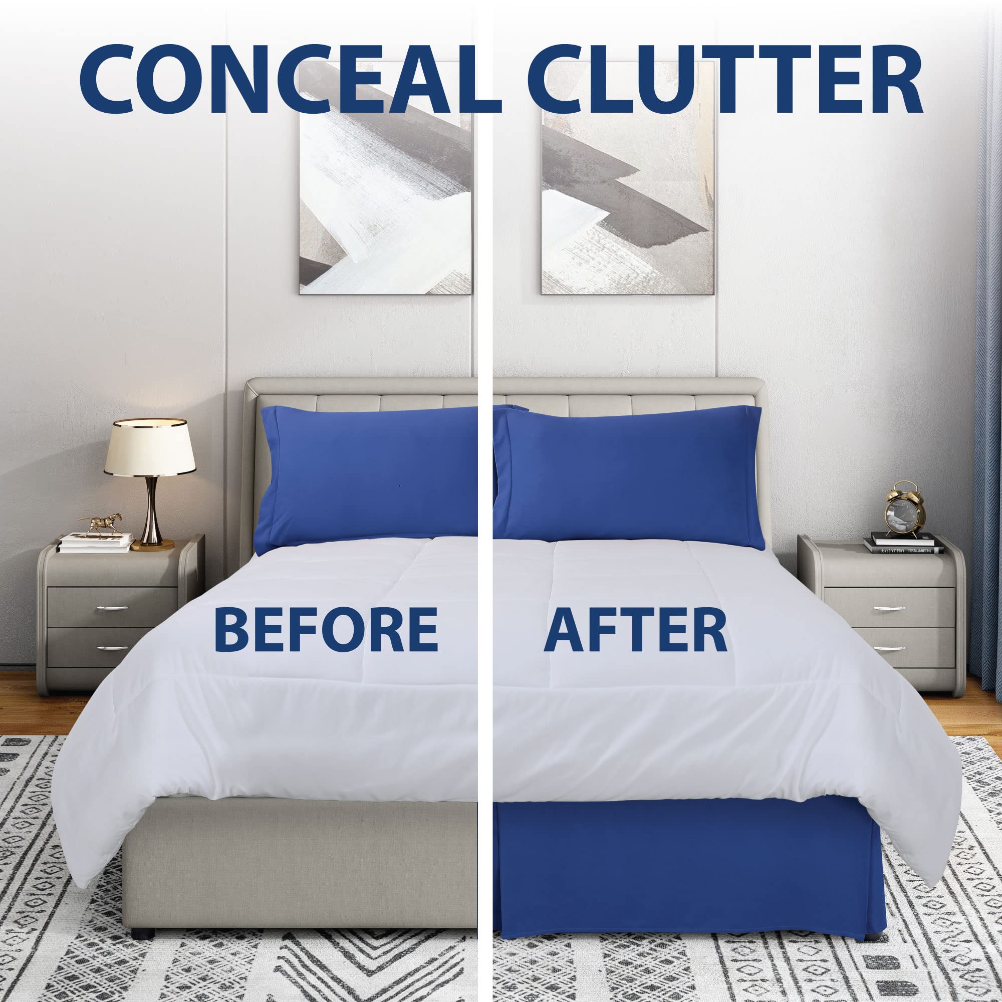 Cathay Home Double Brushed Microfiber Pleated Easy Fit Bed Skirt, Ultra Soft, Fade And Wrinkle Resistant - Royal Blue, California King