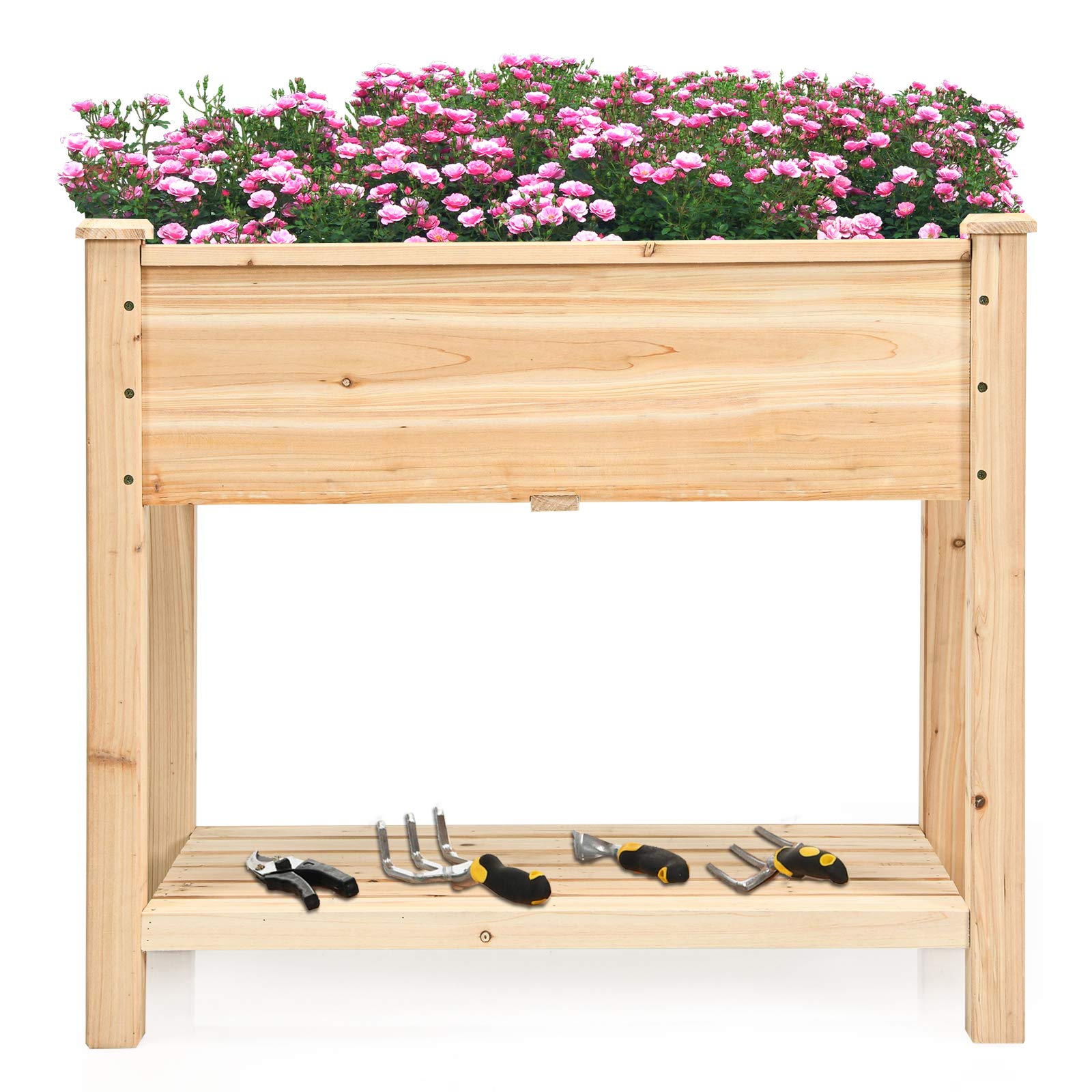 S Afstar Raised Garden Bed With Storage Shelf, Elevated Cedar Wood Planter Box With Legs, Outdoor Gardening Planting Bed For Veg