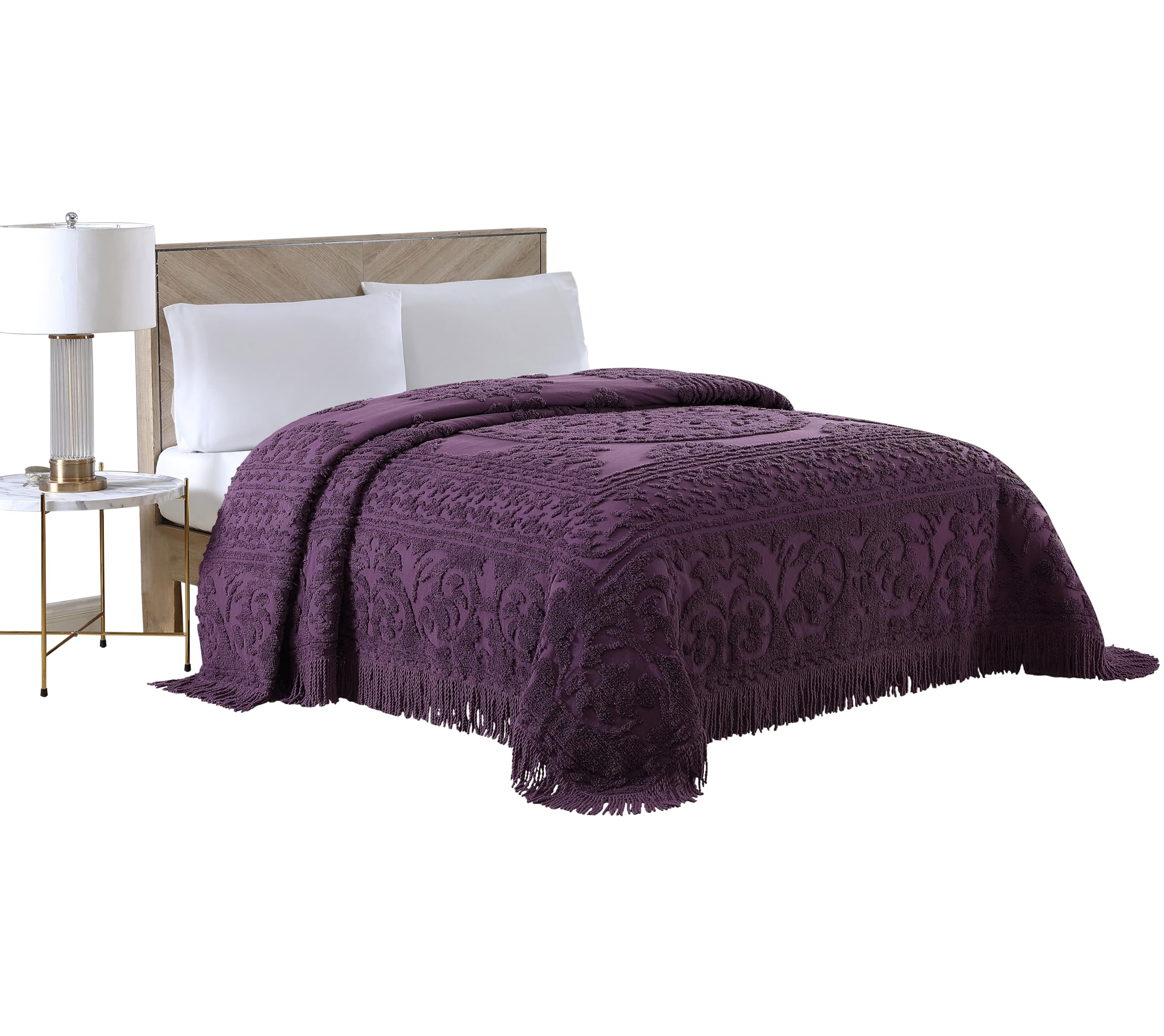 Beatrice Home Fashions Medallion Chenille Bedspread, Queen, Eggplant