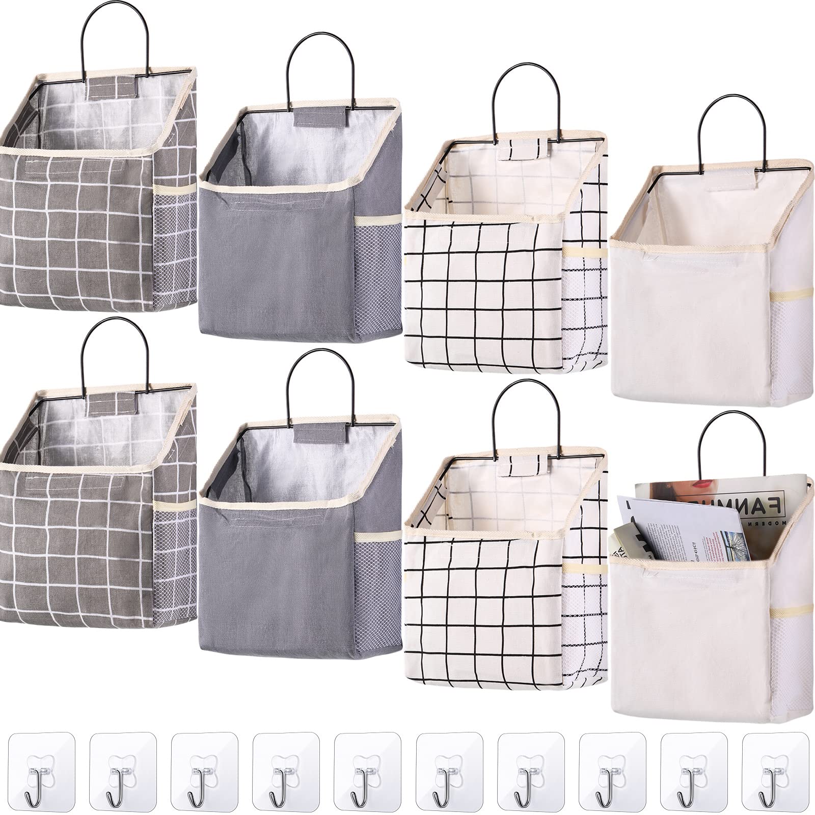8 Packs Wall Hanging Storage Bag, Wall Storage Organizer Bags with Hooks, Over The Door Hanging Basket for Dormitory Bathroom Be