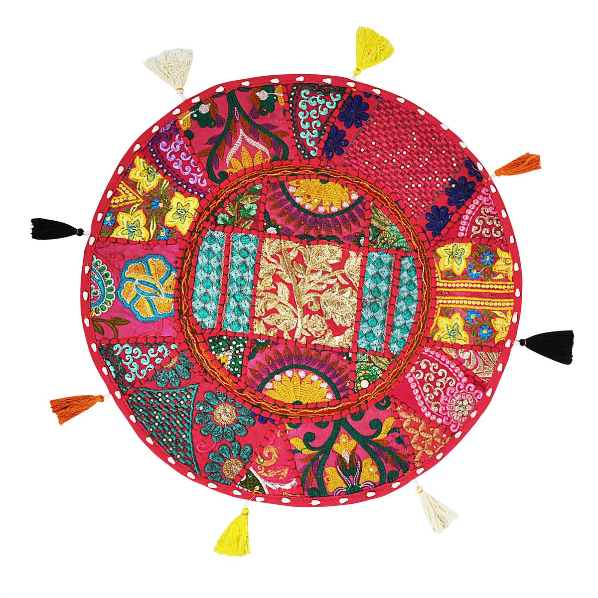Avighna Store Red Large Floor Seat Cushion Cover Round Mudda Mediation Living Room Sofa Chair Decorative Khambadiya Cushion Cove