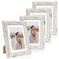 Hongkee 5x7 Picture Frame Set of 4, Made of Real Glass and Distressed White Wooden Frame, 5 by 7 Photo for Wall or Tabletop - Di