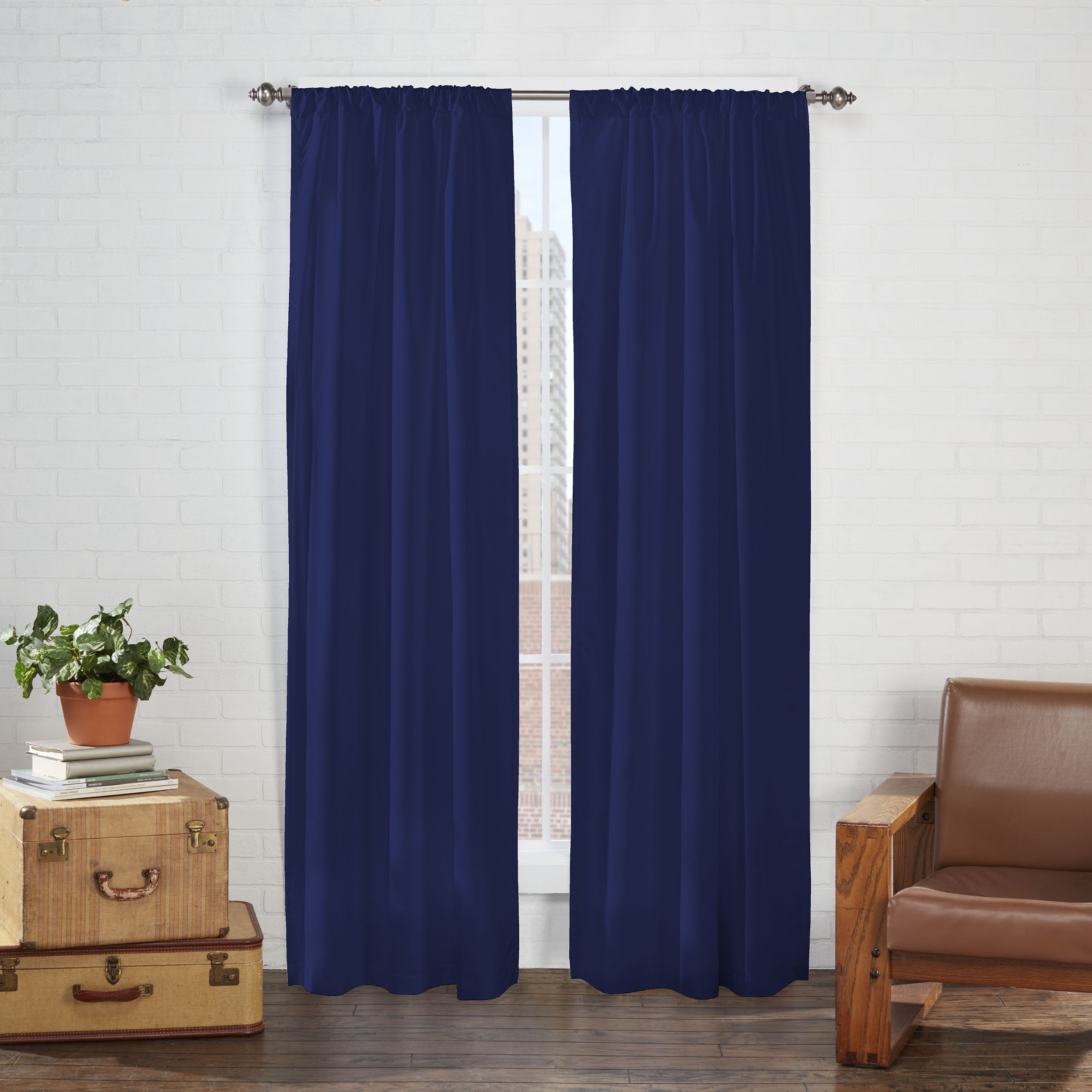 Pairs To Go Cadenza Modern Decorative Rod Pocket Window Curtains For Living Room (2 Panels), 40 In X 54 In, Navy
