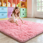 KCHOWUA 4x6 Pink Thick Fluffy Shag Rugs for Bedroom Girls,Machine Washable Soft Shaggy Fuzzy Throw Cute Small Area Rug for Livin