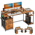 EKNKOZY Computer Desk with 3 File Cabinet Drawers, 57.8 Reversible Gaming Desk, Office Desk with Storage Shelves and Dual Moni