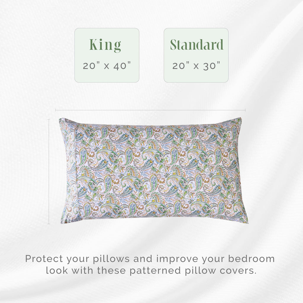 Elegant Comfort Ultra Soft Set Of 2 Floral Print Pillowcases - 1500 Premium Hotel Quality Microfiber, Soft And Smooth Envelope Closure 2-Piece Pillow Covers - King, Paisley Teal