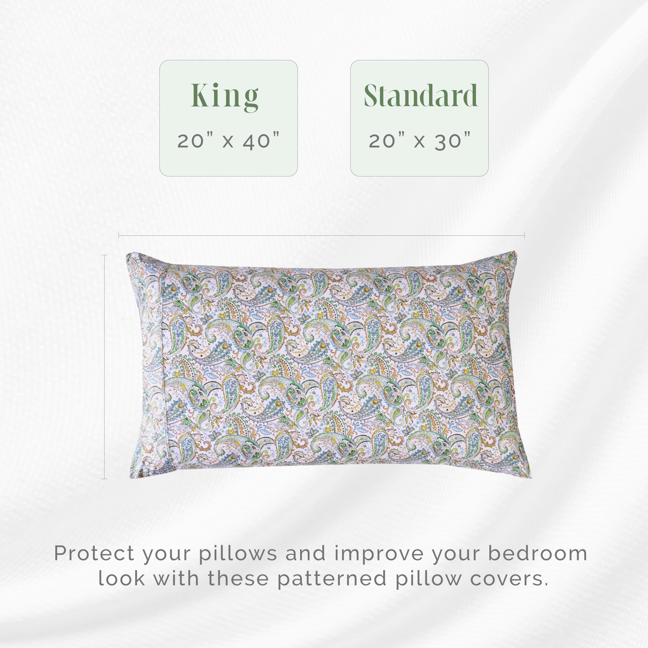 Elegant Comfort Ultra Soft Set Of 2 Floral Print Pillowcases - 1500 Premium Hotel Quality Microfiber, Soft And Smooth Envelope Closure 2-Piece Pillow Covers - King, Paisley Teal