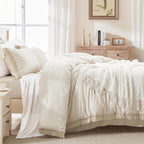 Andency California King Comforter Set Beige - 3 Pieces Cal King Boho Tassel Lightweight Bedding Comforter Sets, Oversized All Season Soft Fluffy Bed Set (104X96In Comforter & 2 Pillowcases)