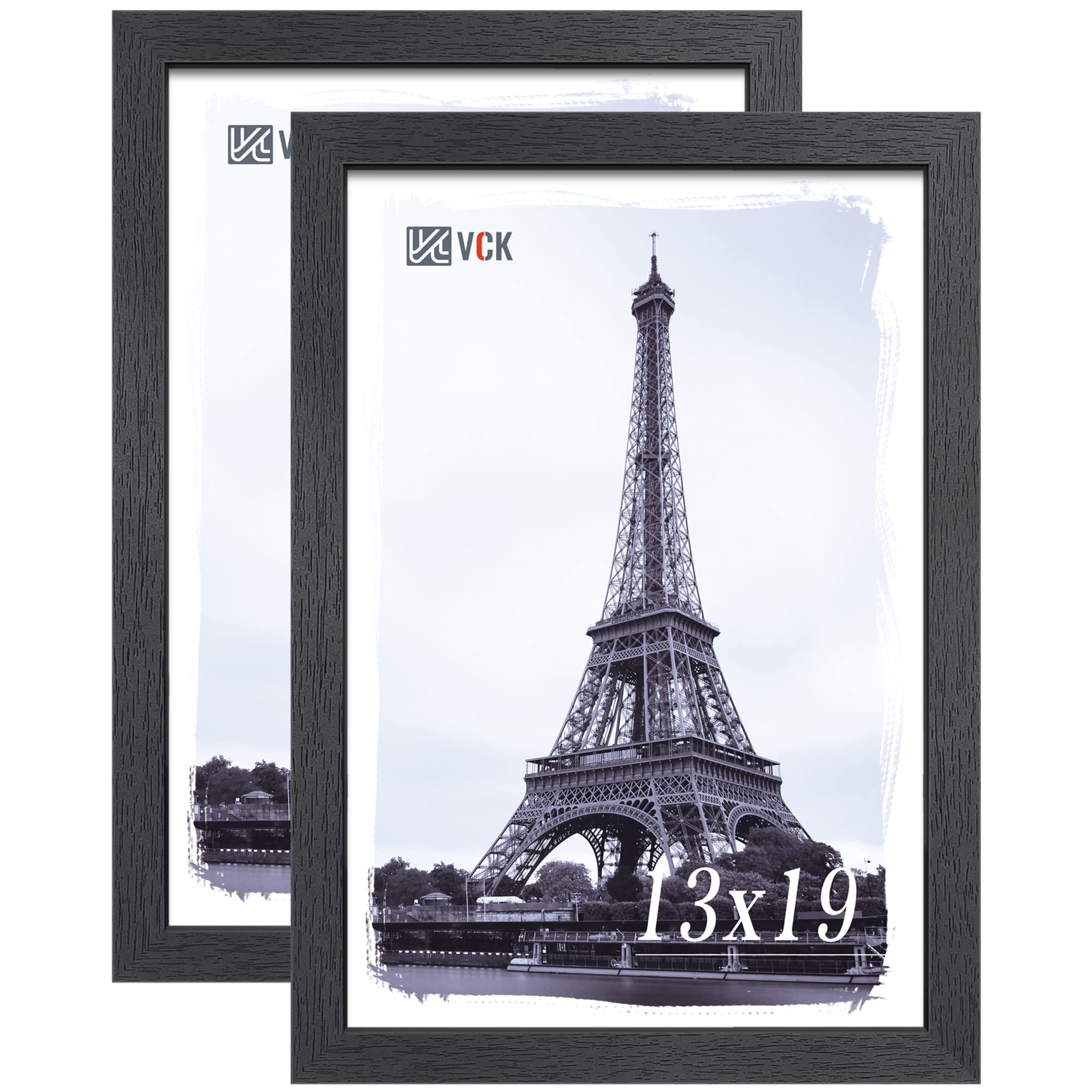 VCK 13x19 Poster Frame 2 Pack, Solid Wood Black Picture Frames with Exclusive Woodgrain, Wall Gallery Frame