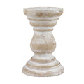 Stonebriar Antique White Wooden Pillar Candle Holder, Vintage Seaside Pillar Stand for Dining Table Centerpiece, Coffee Table, M