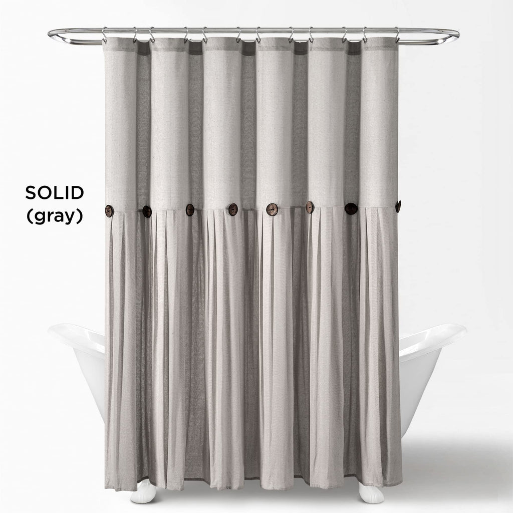 Lush Decor Linen Button Shower Curtain, 72'' W X 72'' L, Gray - Rustic Shower Curtain - Color Block Bath Curtain With Coconut Bu