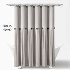 Lush Decor Linen Button Shower Curtain, 72'' W X 72'' L, Gray - Rustic Shower Curtain - Color Block Bath Curtain With Coconut Bu
