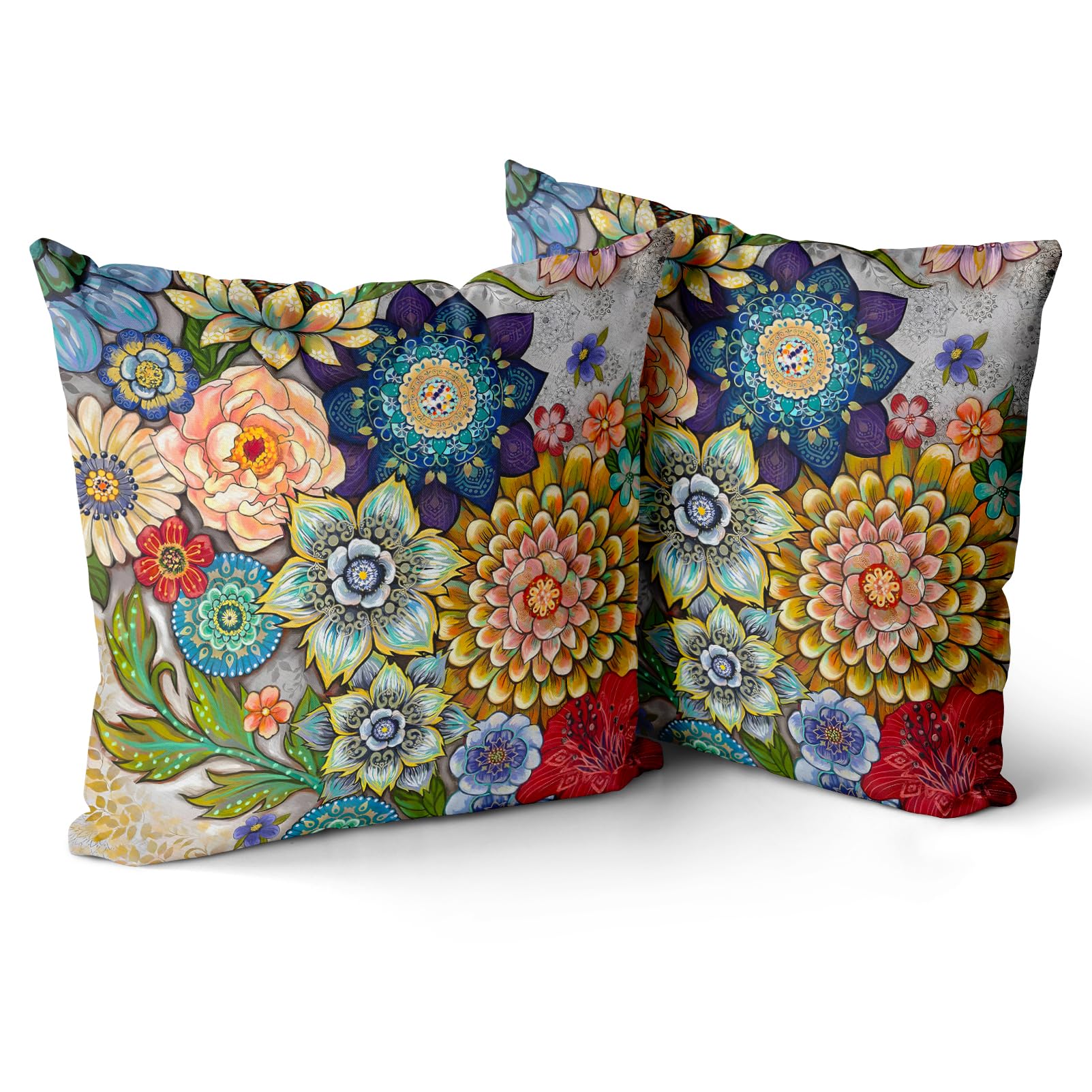 Snycler Boho Floral Throw Pillow Covers Set Of 2 Colorful Bohemian Flower Decorative Cushions Pillowcase For Bedroom Sofa Home D