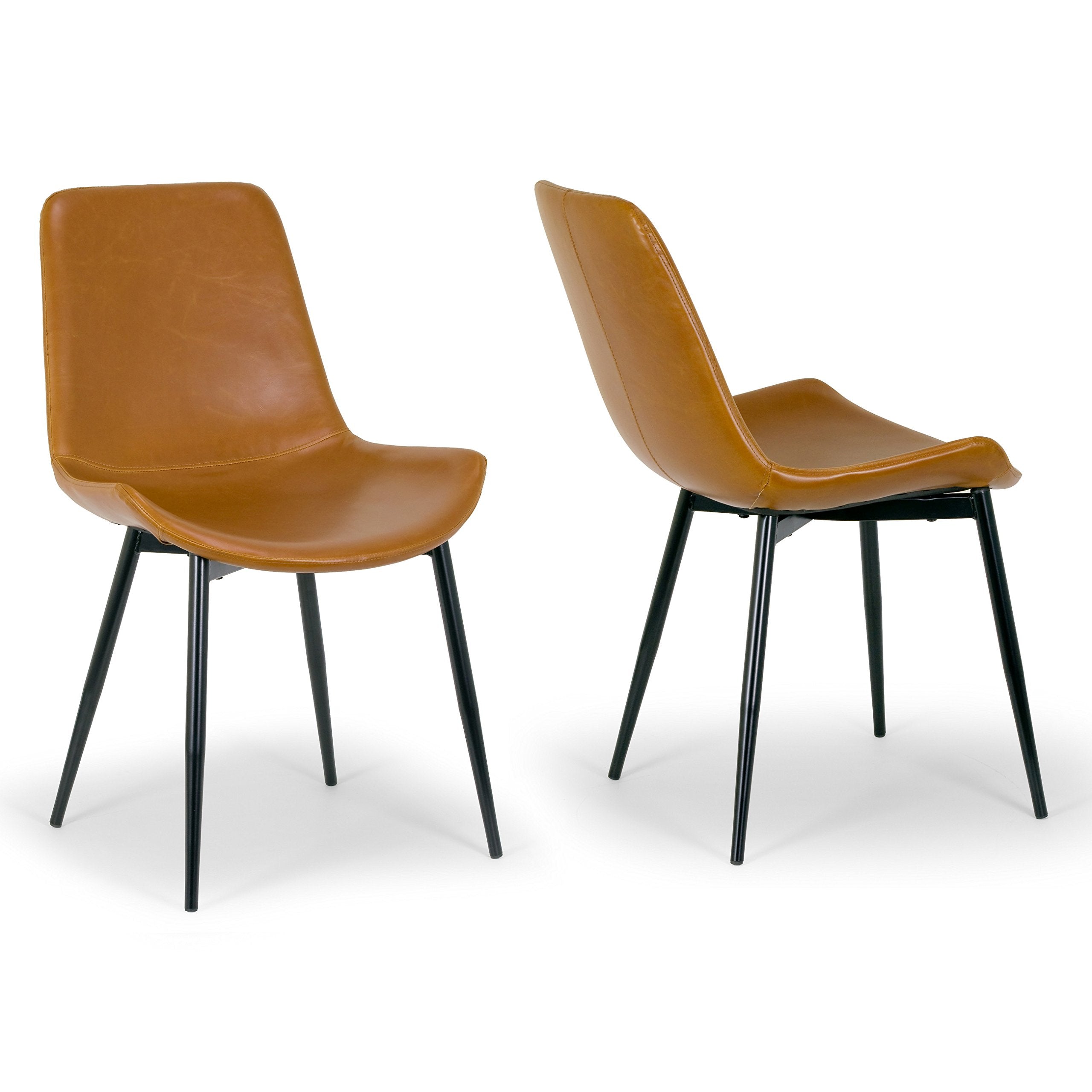 Glamour Home Set of 2 Alary Caramel Brown Faux Leather Modern Dining Chair with Black Iron Legs
