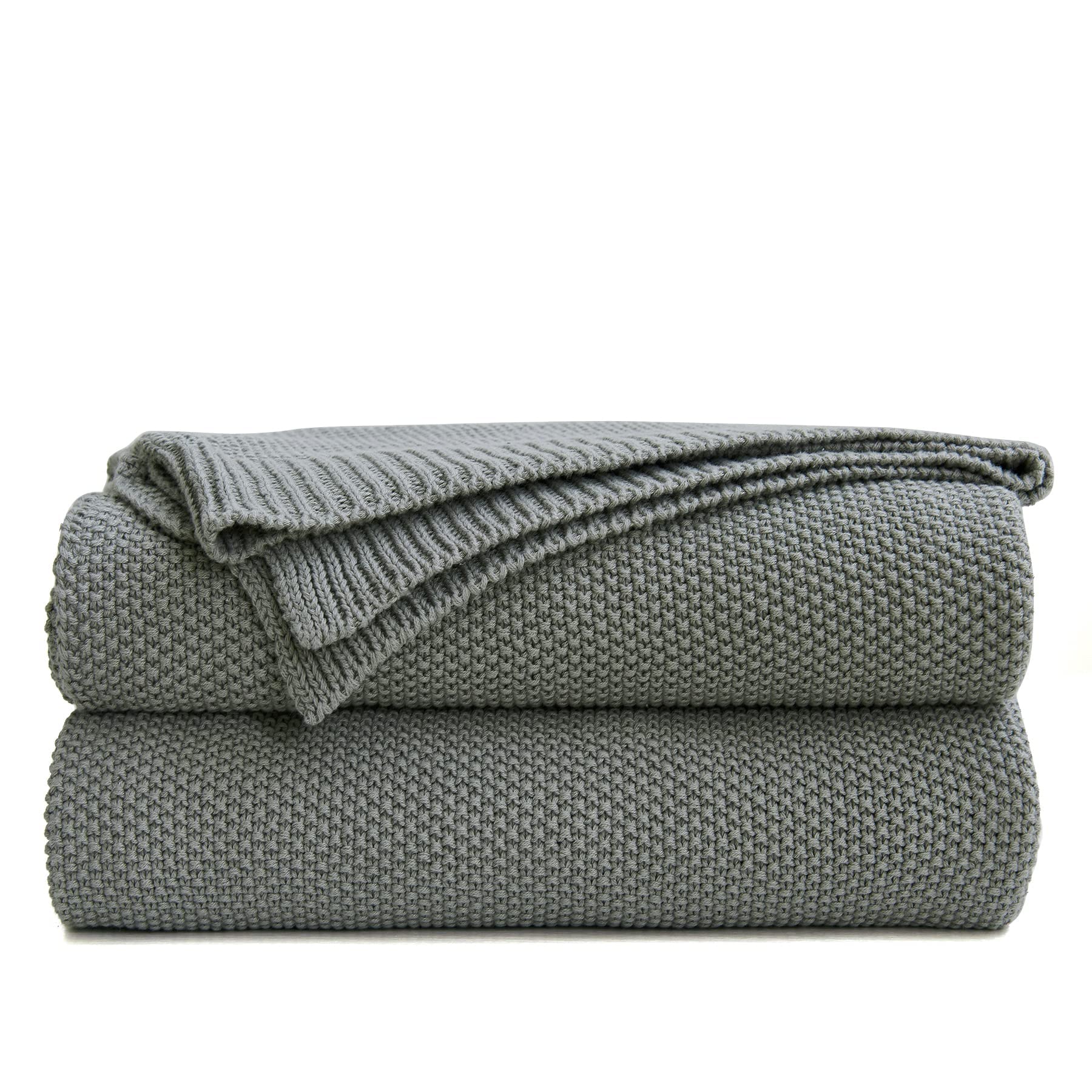 Longhui Bedding Medium Grey 100% Cotton Lightweight Cable Knit Throw Blanket For Couch Sofa Bed Home D