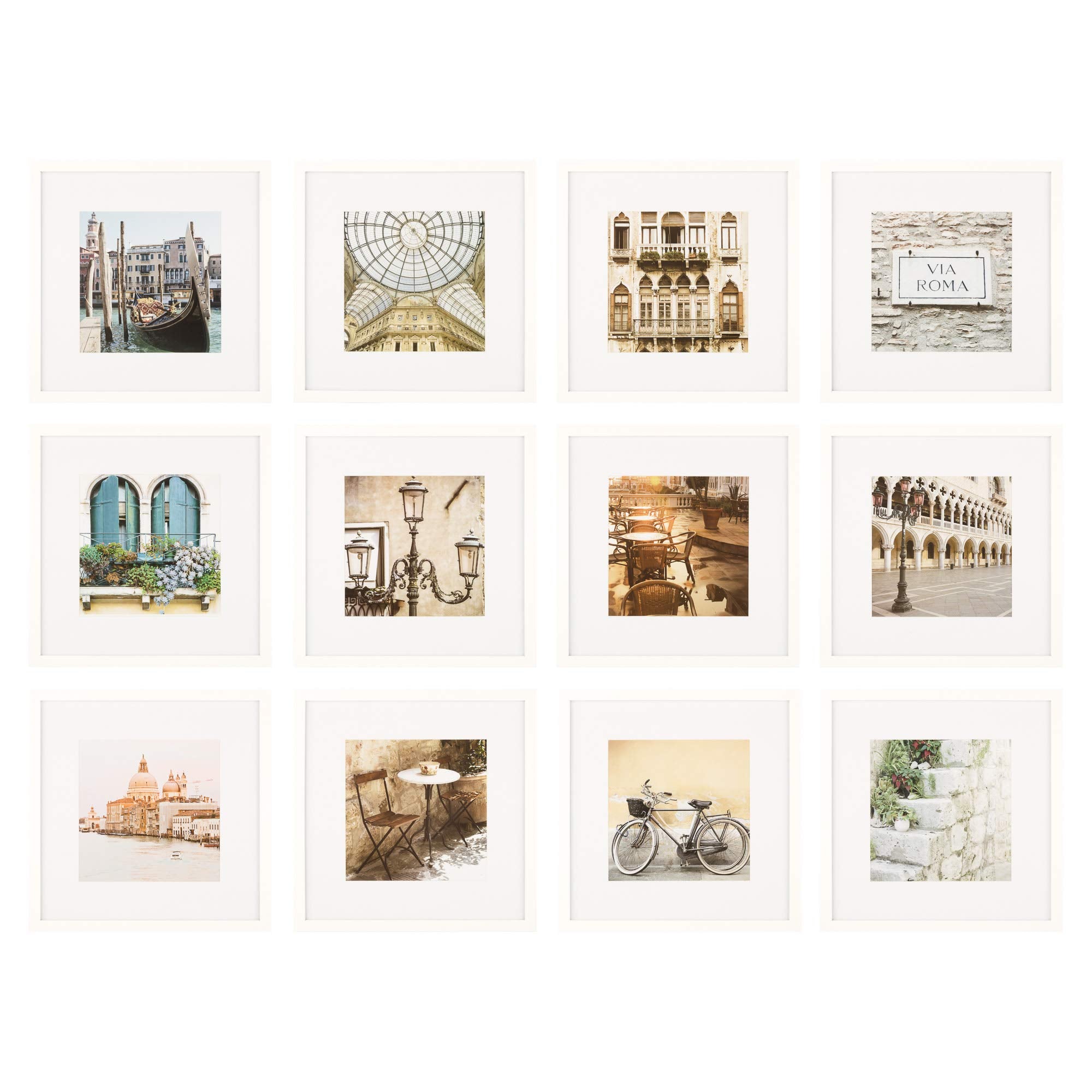 Gallery Perfect - 12-Piece White Square Photo Frame - Set with Hanging Template - Wall Gallery Kit - 16.5x10.2x16.7 - Square Wal