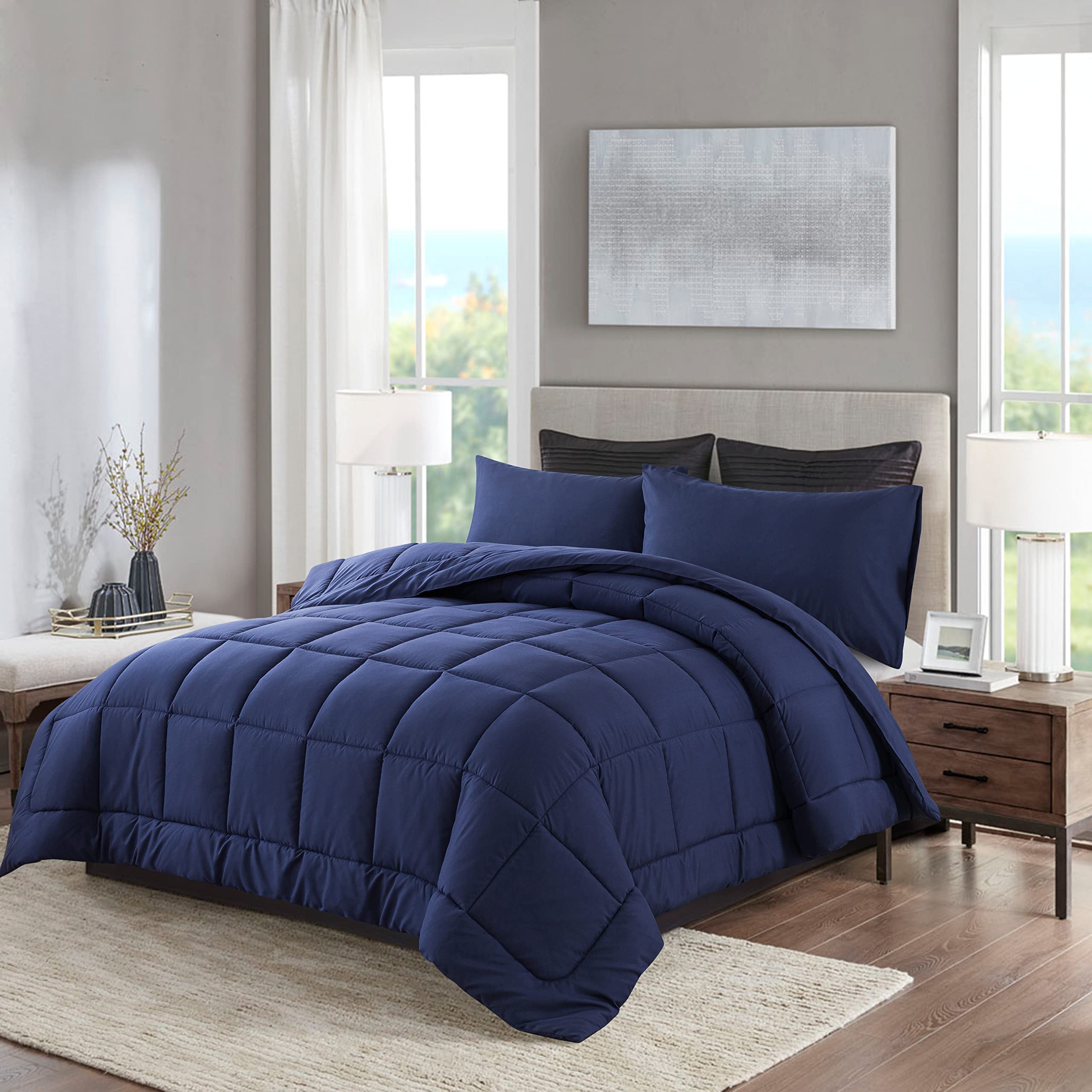 Downcool Queen Comforter Set -All Season Bedding Comforters Sets With 2 Pillow Cases -3 Pieces Bedding Sets Queen -Down Alternat