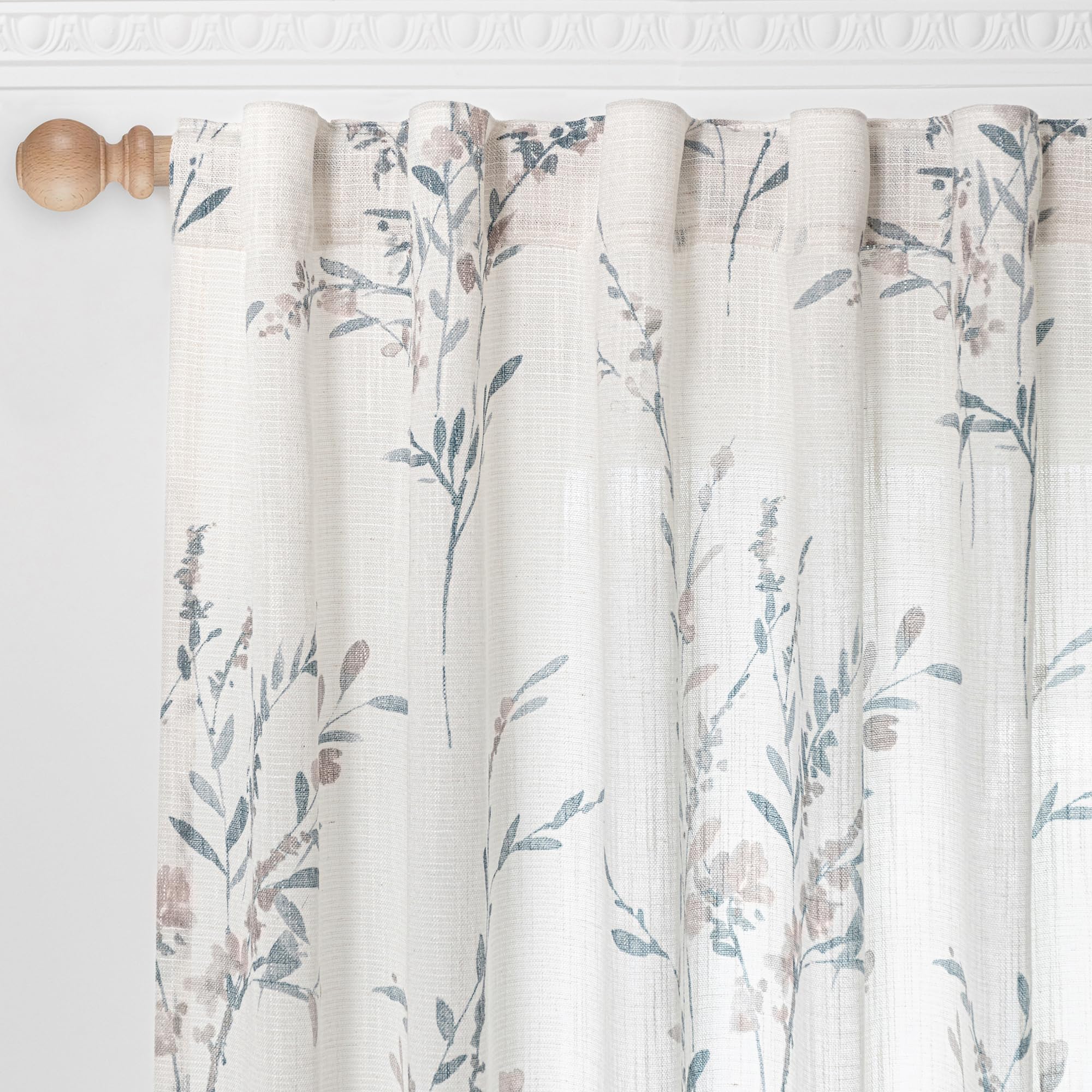 Mysky Home Linen Sheer Window Floral Curtains Panels Light Filtering Privacy Protect Drapes Set Farmhouse Style Texture Soft Tou