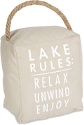 Pavilion Gift Company Lake Rules: Relax Unwind Enjoy Tan Door Stopper, Off White, 5' X 6'