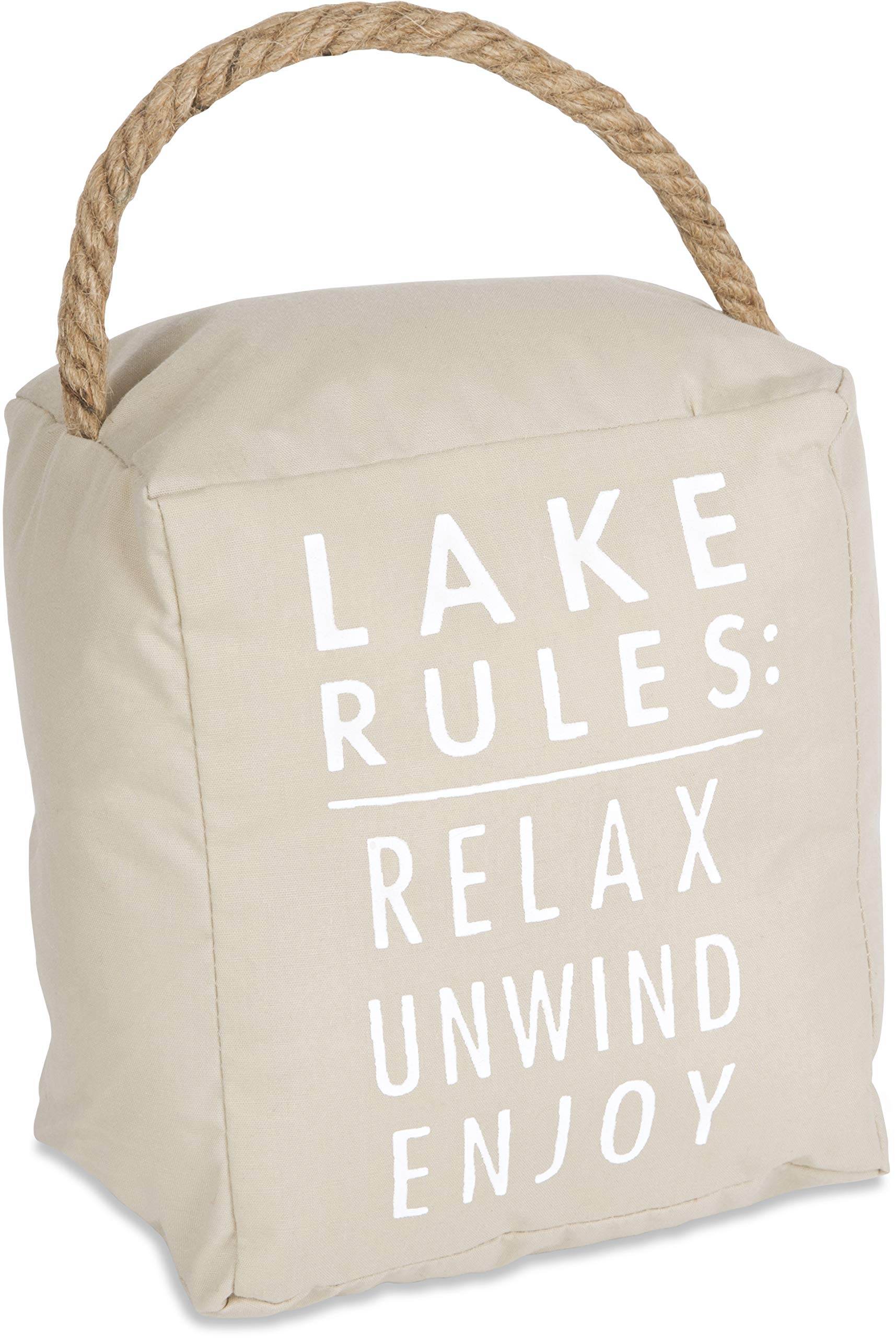 Pavilion Gift Company Lake Rules: Relax Unwind Enjoy Tan Door Stopper, Off White, 5' X 6'