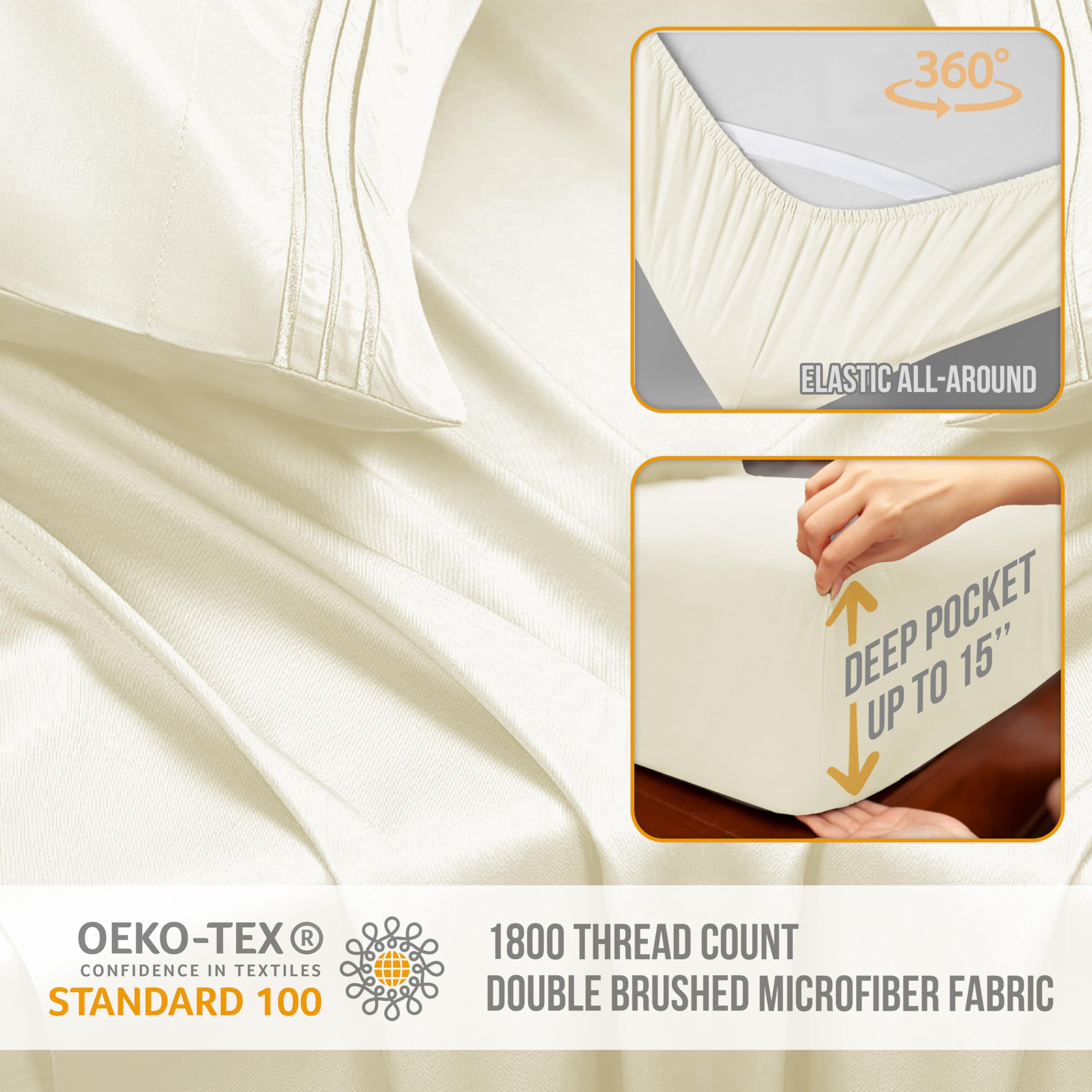 Abeero Home Full Size Bed Sheets Cooling - Luxury Hotel Sheet Set - Soft Sheets With Elastic Corner Straps - Deep Pocket Microfi