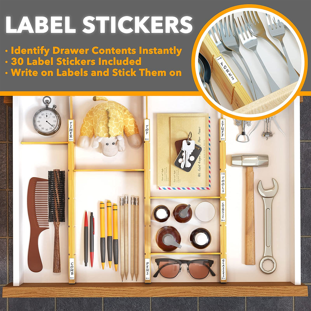 Spaceaid Bamboo Drawer Dividers With Inserts And Labels, Kitchen Adjustable Drawer Organizers, Expandable Organization For Home,