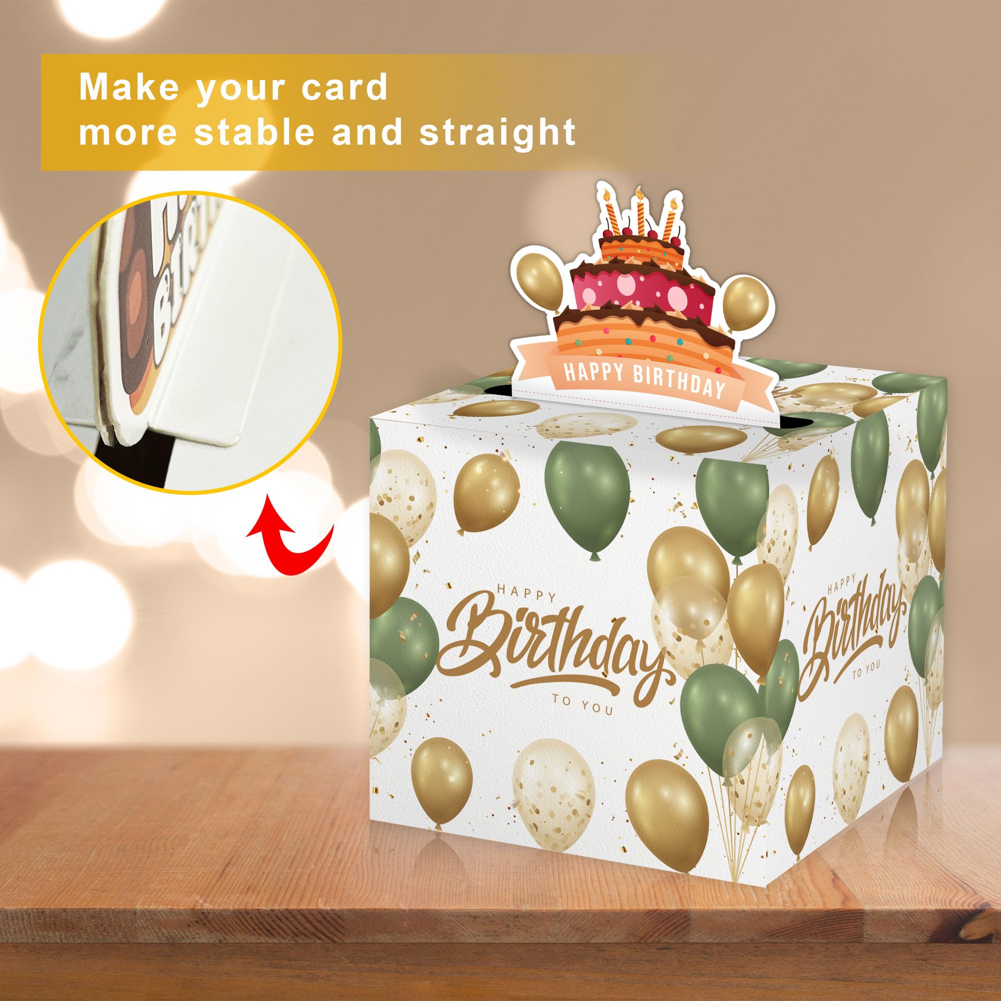 Green Surprise Money Box Gift Pull - Happy Birthday Money Box For Cash Gift Set Included Happy Birthday Card And 35Pcs Transpare