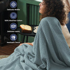 Phf 100% Cotton Waffle Weave Blanket King Size 104' X 90' - Lightweight Cozy Washed Soft Breathable Throw - Perfect Layer For Couch Bed Sofa - Elegant Aesthetic Home Decoration Gift - Ocean