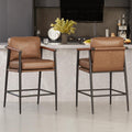 Watson & Whitely Mid Century Modern Barstools Set of 2, 26 H Upholstered Counter Height Bar Stools with Wood Armrests and Metal 