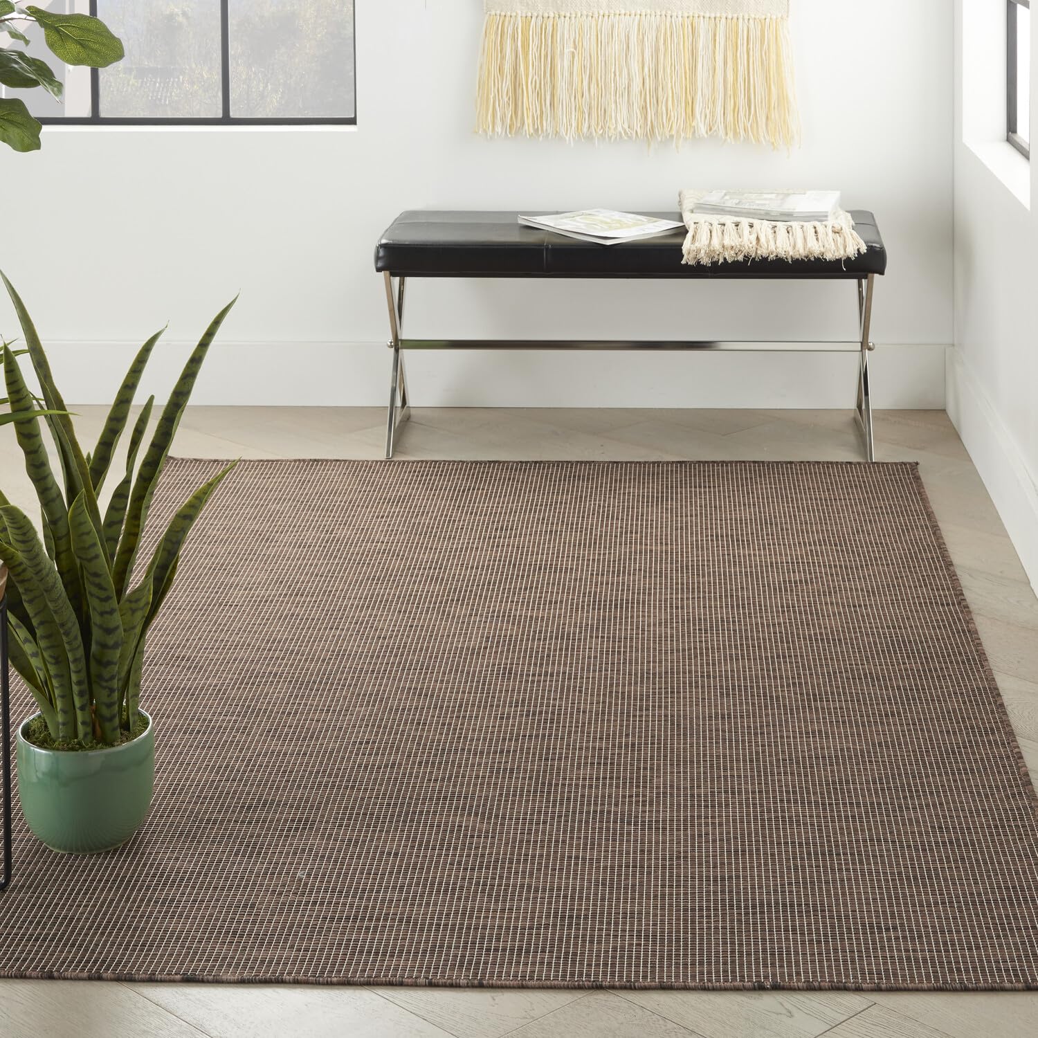 Nourison Positano Indoor/Outdoor Natural 5' X 7' Area Rug, Easy Cleaning, Non Shedding, Bed Room, Living Room, Dining Room, Backyard, Deck, Patio (5X7)