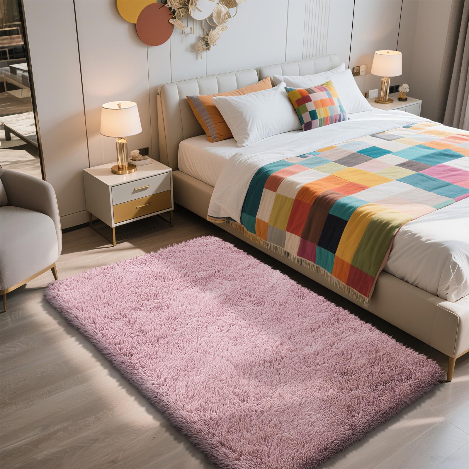 Shag Area Rug for Bedroom 3x5,Blush Fluffy Area Rugs for Living Room,Soft Fuzzy Rug Non-Shedding Indoor Plush Carpet for Kids Be