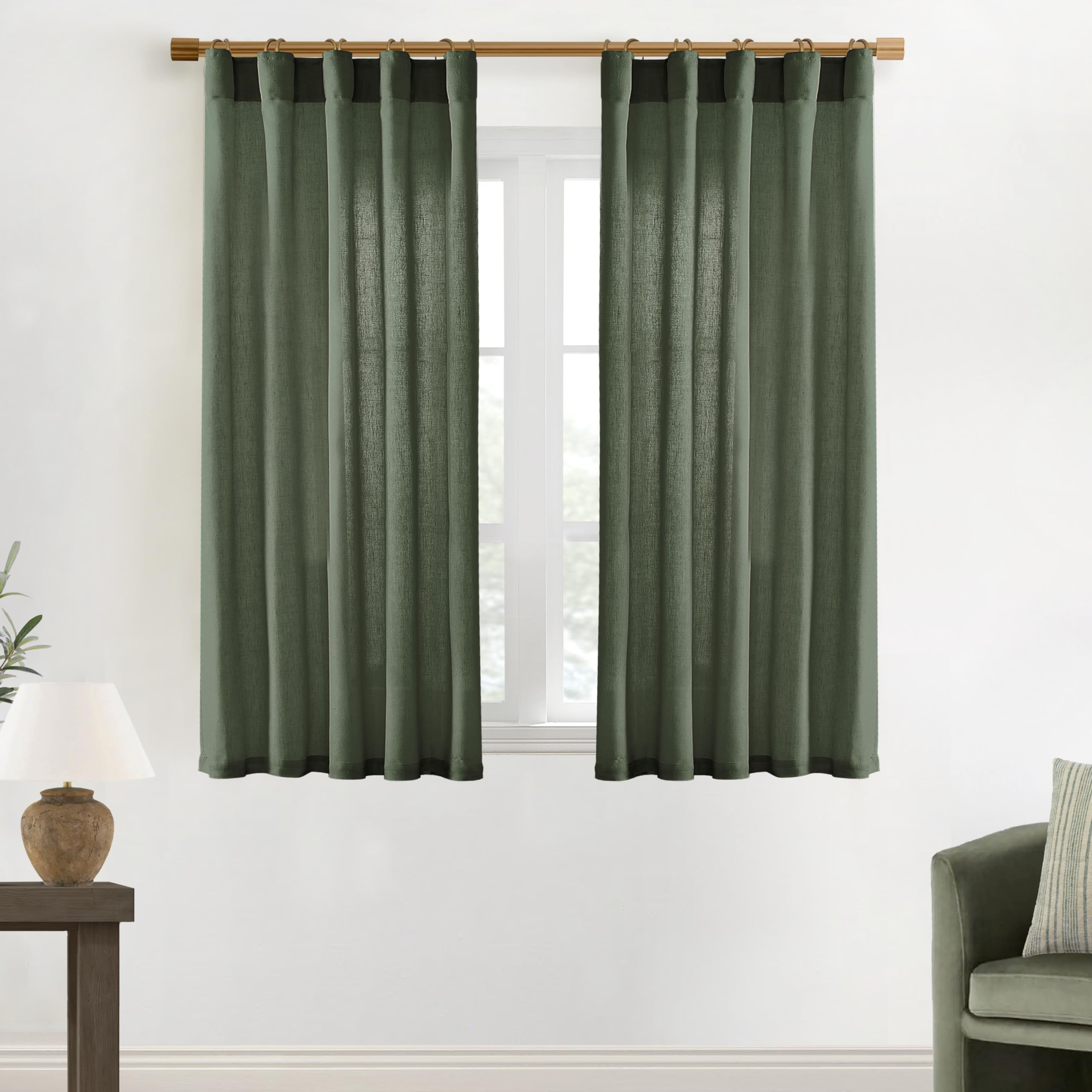 Xtmyi Short Curtains For Bedroom,Pole Pocket Back Tab Linen Boho Small Curtain For Kitchen Shower Bathroom Window,54 Inch Length