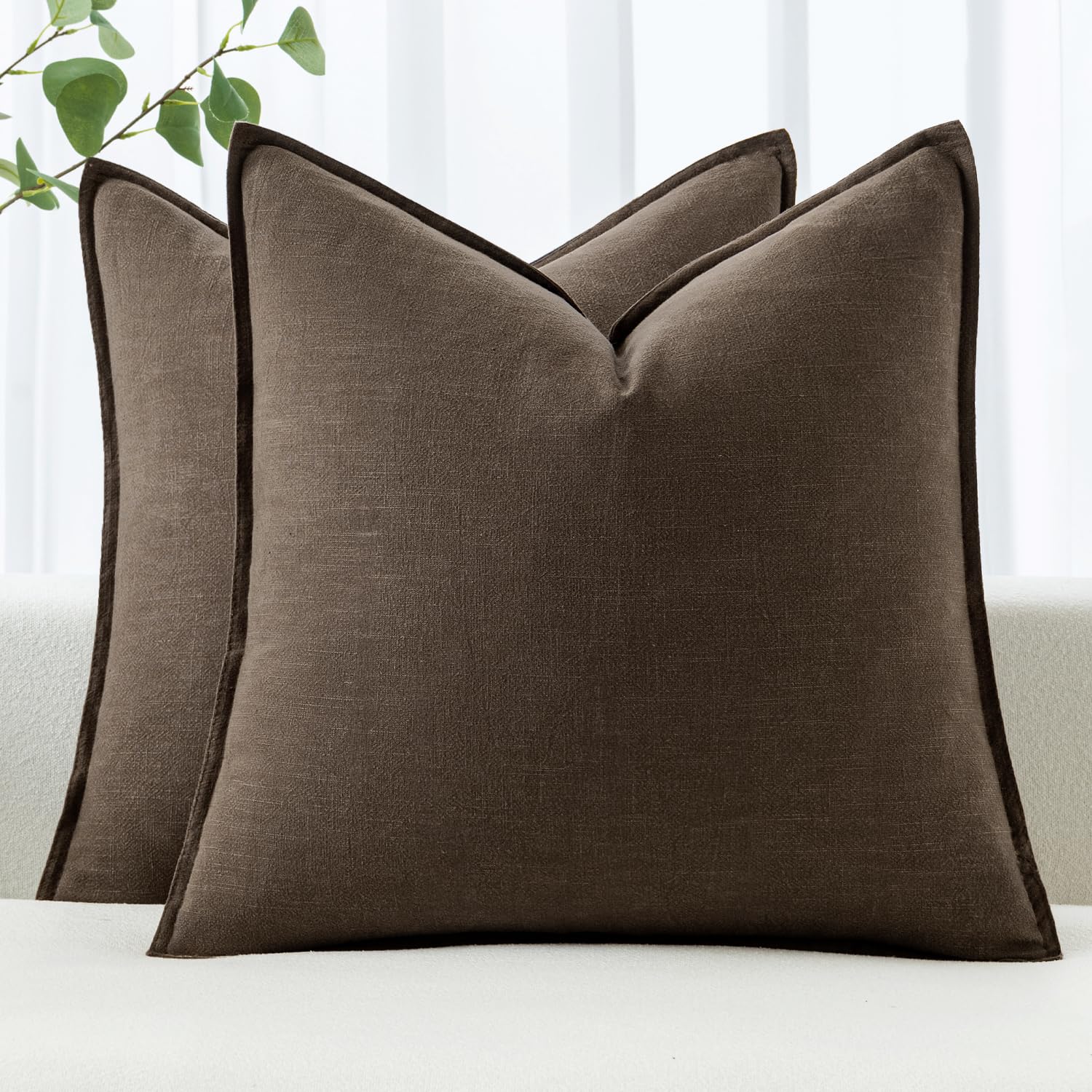 MIULEE Linen Pillow Covers 20x20 Inch Dark Coffee Decorative Throw Pillow Covers Pack of 2 Soft Accent Farmhouse Couch Pillowcas