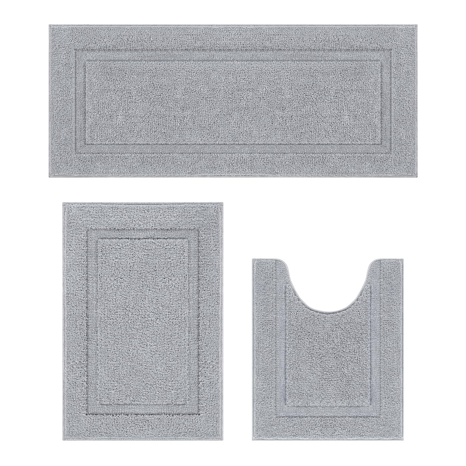 SHACOS Bathroom Runner Rugs Set of 3 Ultra Soft Bath Mat with U Shaped Toilet Rug Absorbent Non Slip Microfiber Bath Rugs for Ba