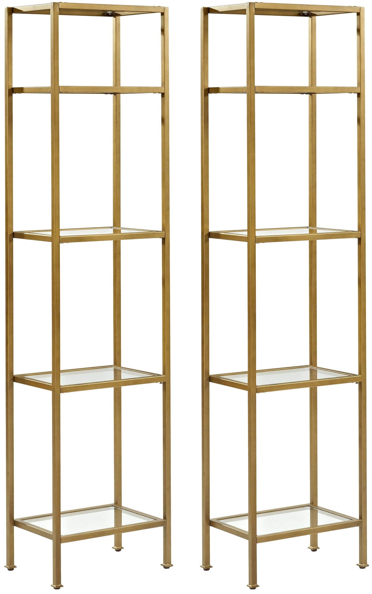 Crosley Furniture Aimee 2-Piece Bookshelf Set With Glass Shelves, Bookcase Storage, Gold And Glass