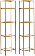 Crosley Furniture Aimee 2-Piece Bookshelf Set With Glass Shelves, Bookcase Storage, Gold And Glass