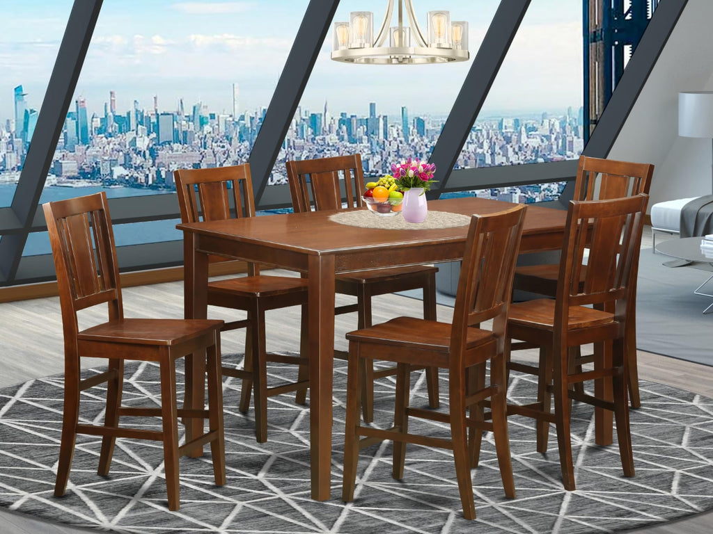 East West Furniture DUBU7H-MAH-W 7 Piece Counter Height Dining Set Consist of a Rectangle Kitchen Table and 6 Dining Room Chairs, 36x60 Inch, Mahogany