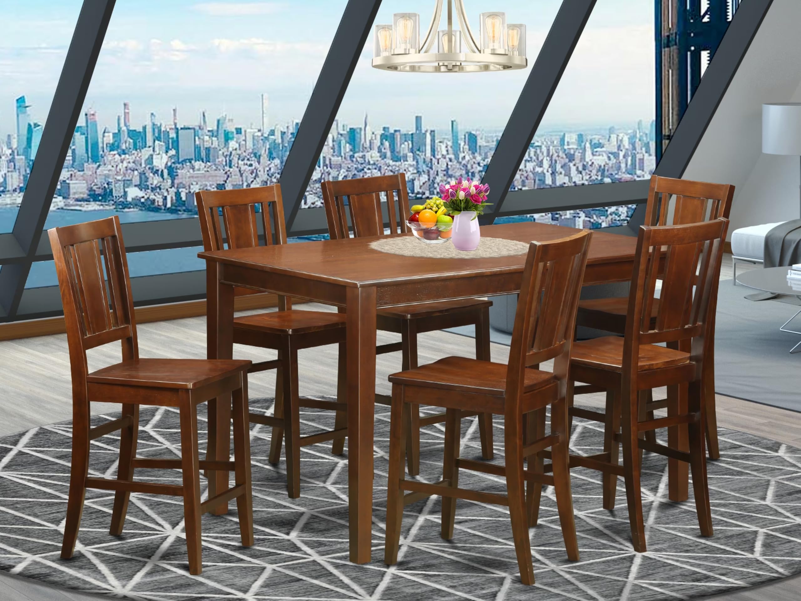 East West Furniture DUBU7H-MAH-W 7 Piece Counter Height Dining Set Consist of a Rectangle Kitchen Table and 6 Dining Room Chairs, 36x60 Inch, Mahogany