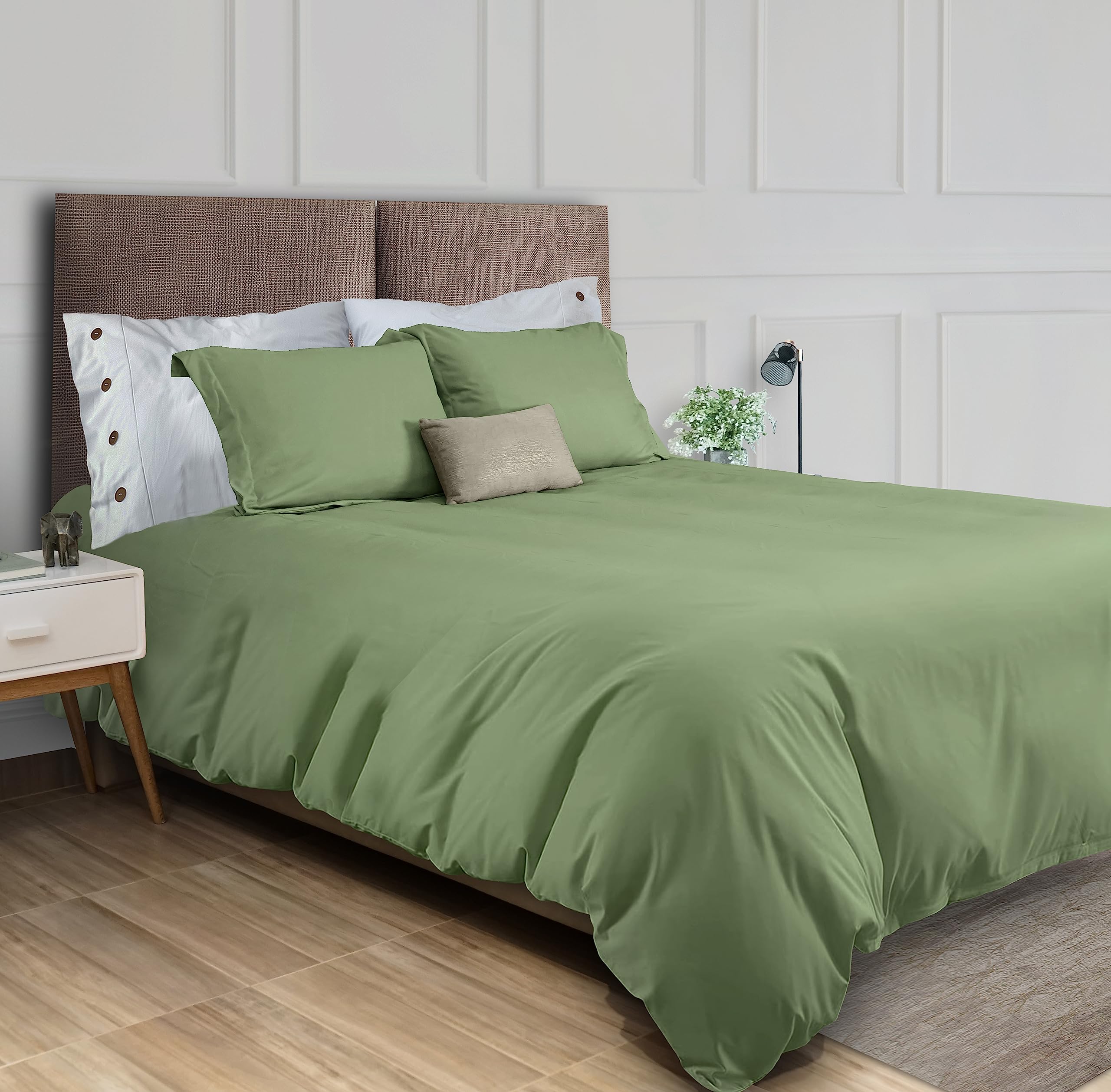 White Classic Sage Green Duvet Cover King Size, Microfiber Duvet Cover With Zipper, Duvet Cover Set With 2 Pillow Shams, Luxury