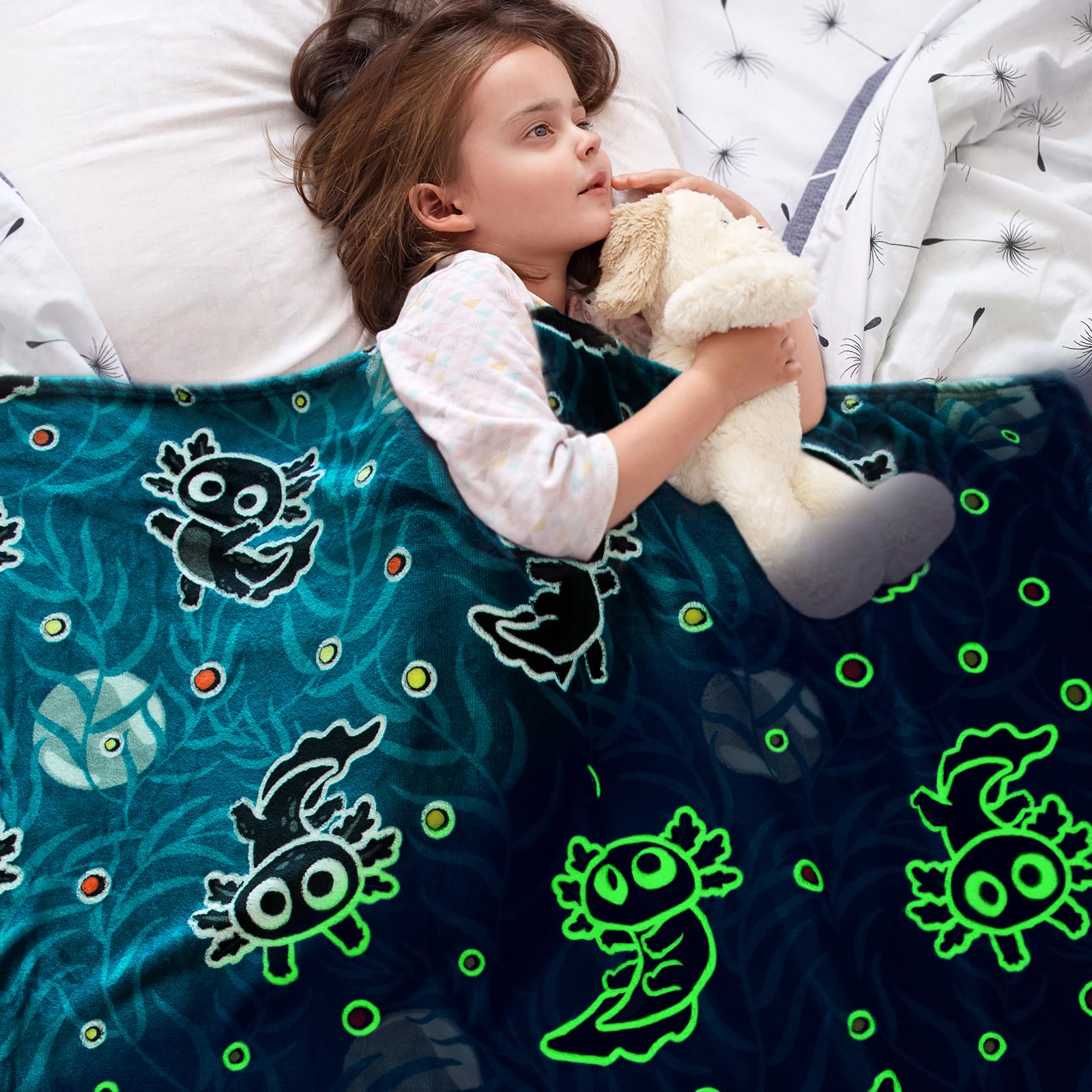 Axolotl Blanket Kids Glow In The Dark Blanket Axolotl Gifts For Teens Girls Boys Cute Animal Salamander Toys Throw Blankets Soft