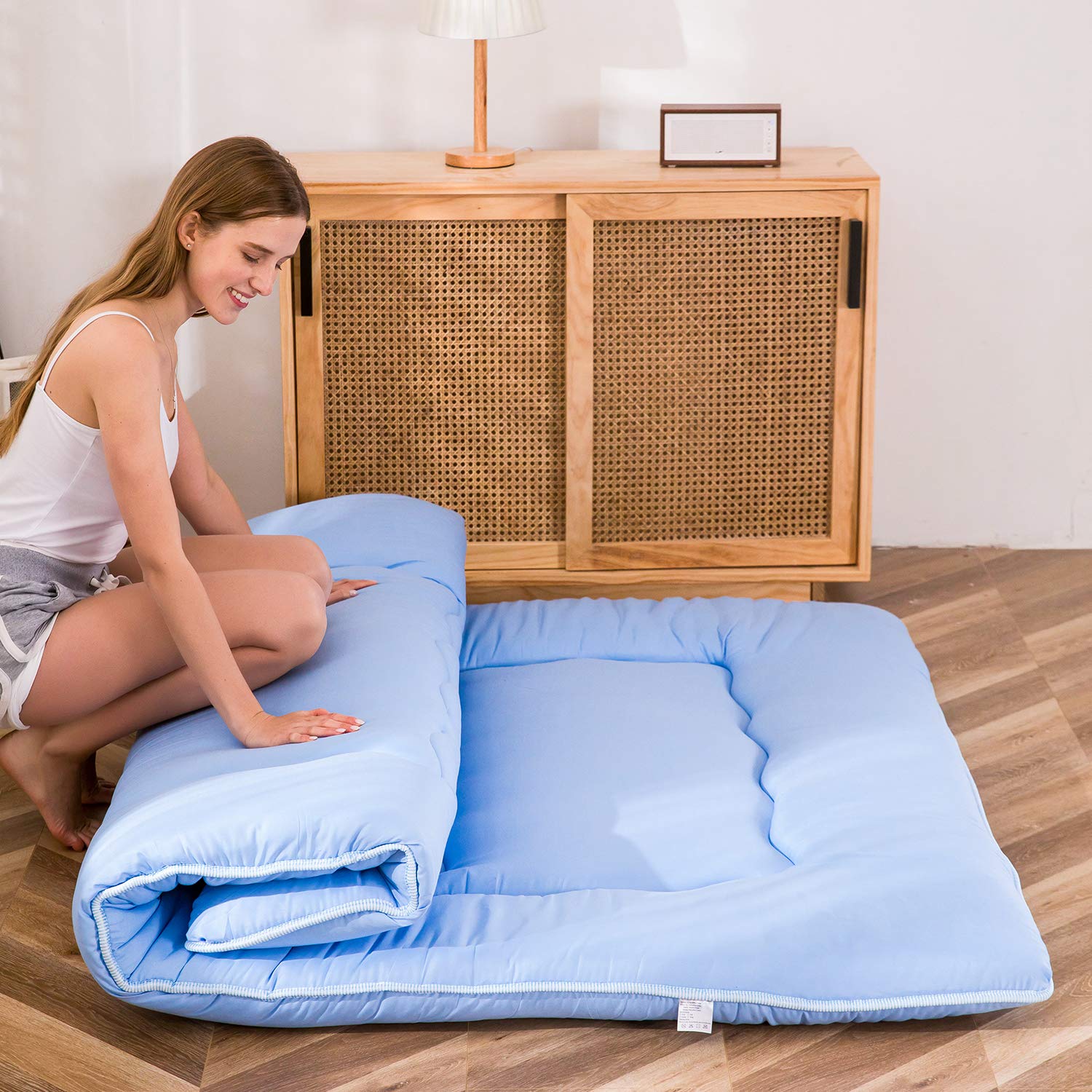 Maxyoyo Japanese Floor Mattress Futon Mattress, Roll Up Mattress Thicken Sleeping Pad Foldable Mattress Topper Guest Mattress Fo