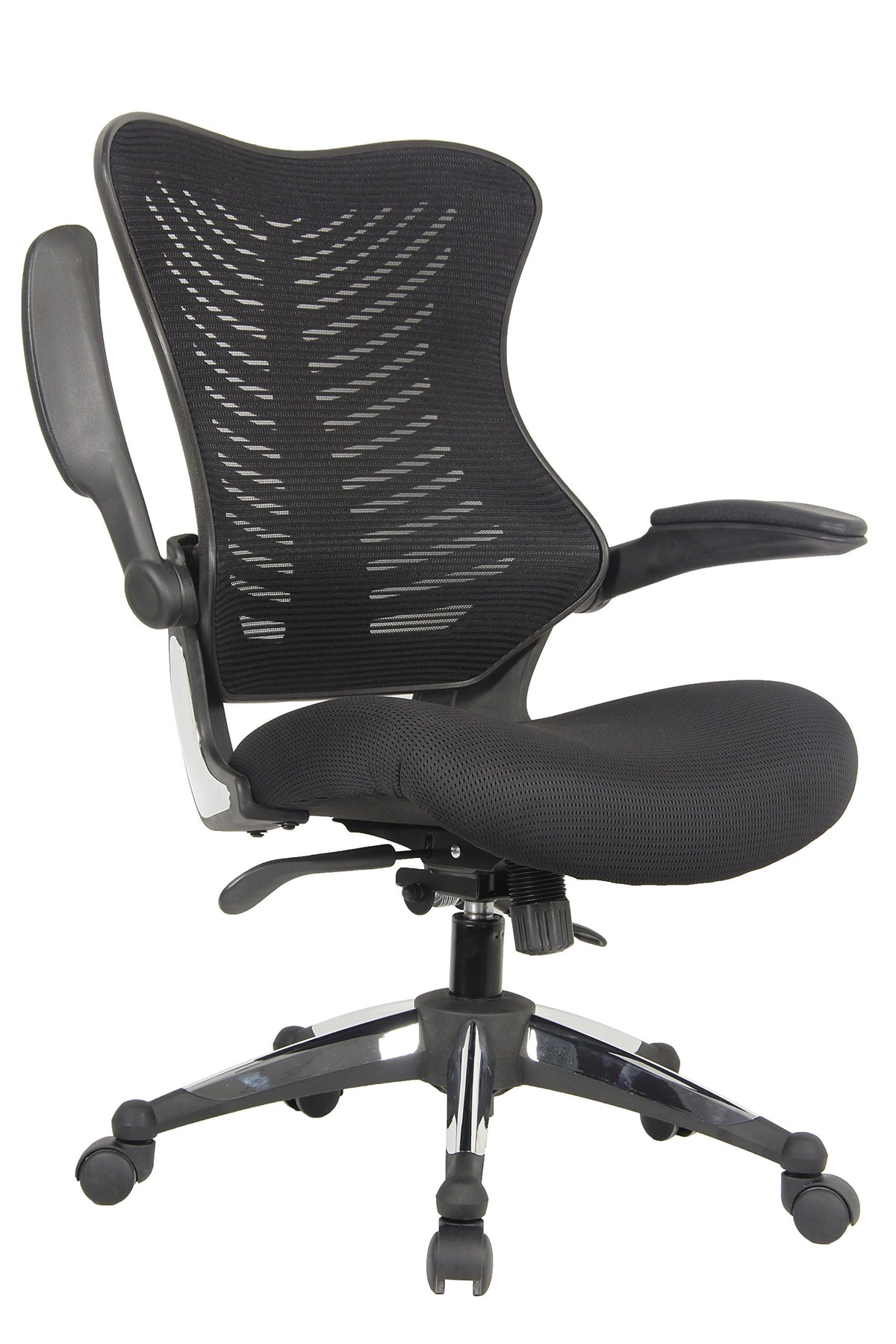 Officefactor Ergonomic Breathable Mesh Chair With Flip-Up Armrests, Lumbar Support Executive Rolling Swivel Task Computer Office