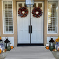 Black And White Outdoor Rug 35.4' X59' Fall Doormat Front Porch Rug Washable Farmhouse Layered Door Mats Cotton Hand-Woven Wel